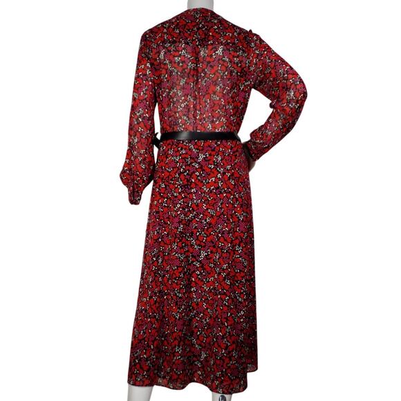 Michael Kors Red Floral Chiffon Midi Dress | Size Medium | Long Sleeve NWOT - Picture 3 of 6